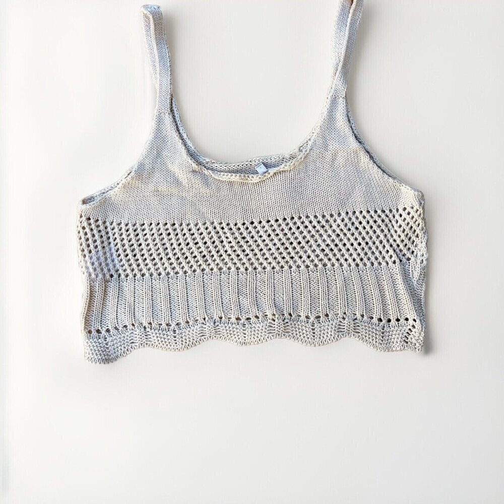 Swell Juniors Crochet Keep it Rockin Taupe Crop Top Size L - Picture 4 of 12
